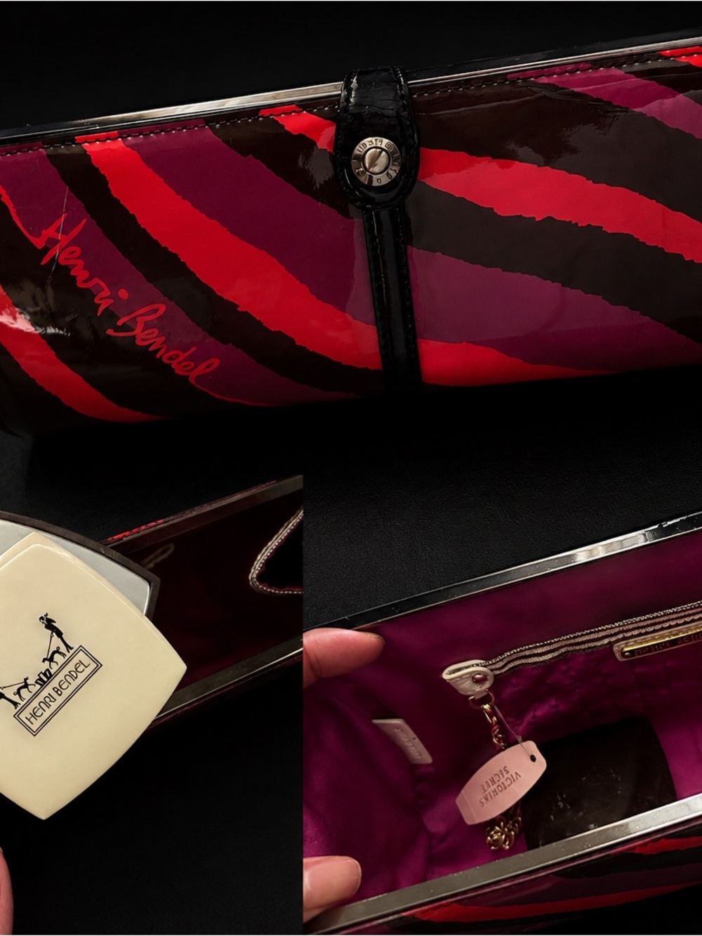 henri bendel Patent Zebra-Stripe Clutch in Red and Magenta